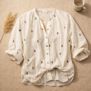 AKEMI + KIN Anthropologie Embroidered Semi Sheer Boho Blouse XS